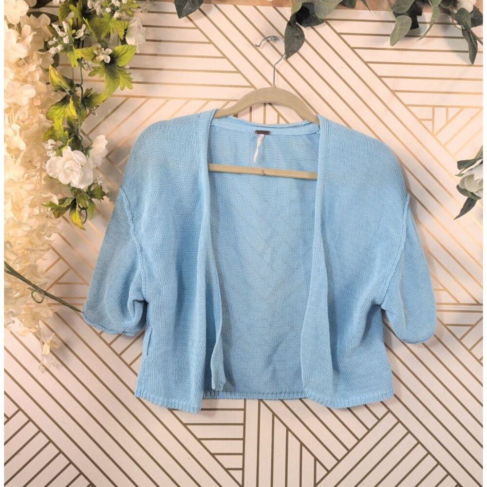 Free People Women's Oh Hello Tie Waist Cardigan Sweater Sky Blue Size Small READ